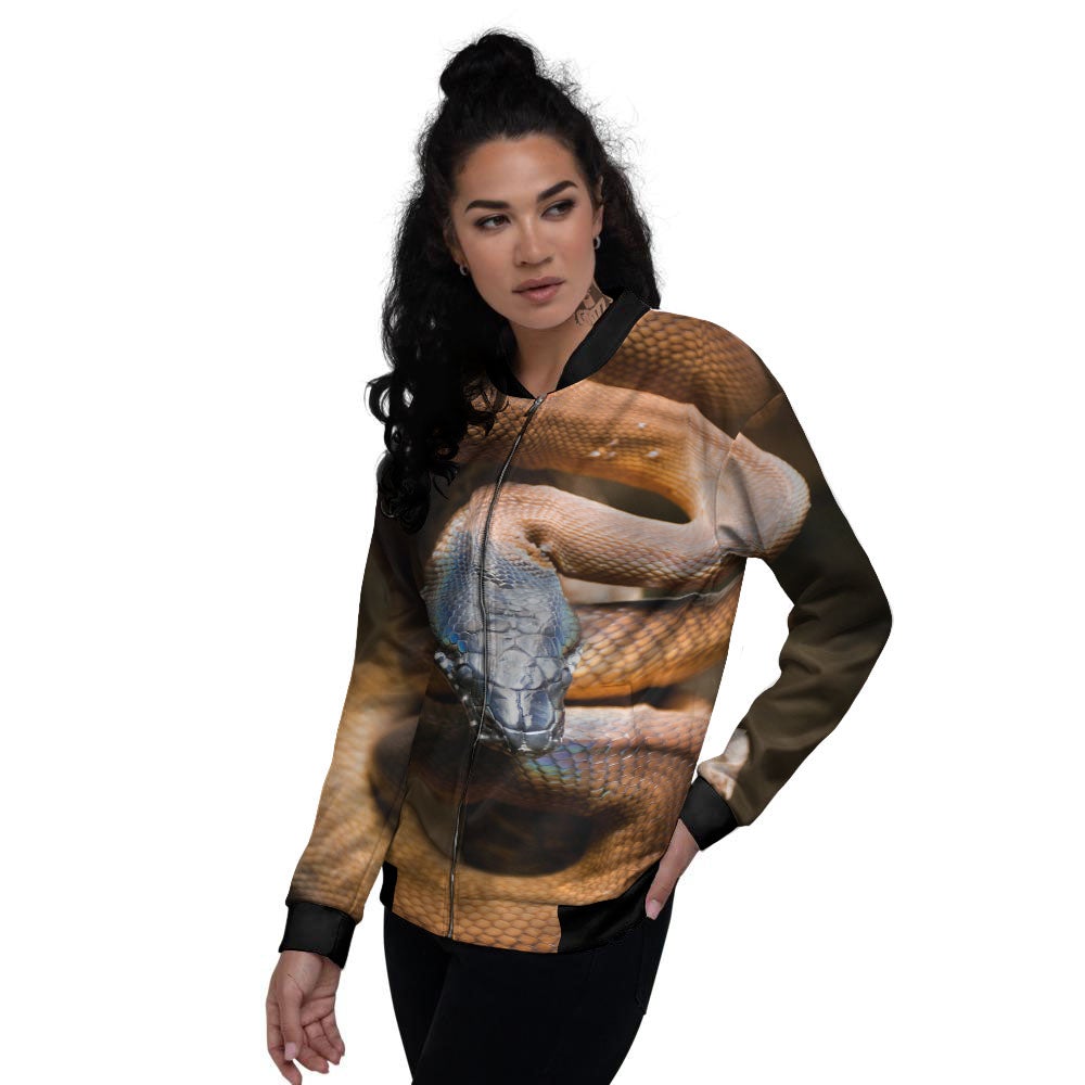 Snake Leiopython Print Women's Bomber Jacket-grizzshop