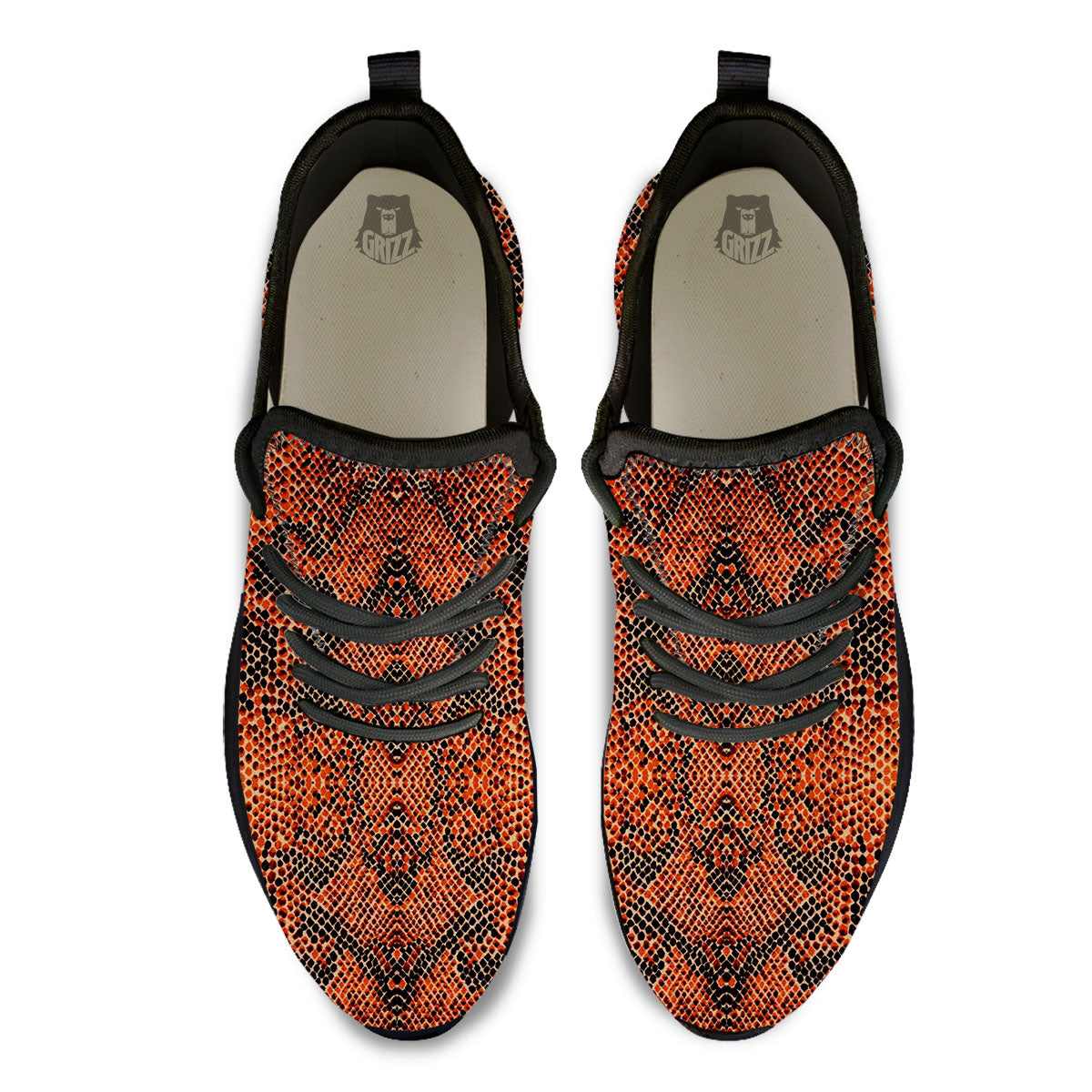 Snake Orange Print Pattern Black Athletic Shoes-grizzshop
