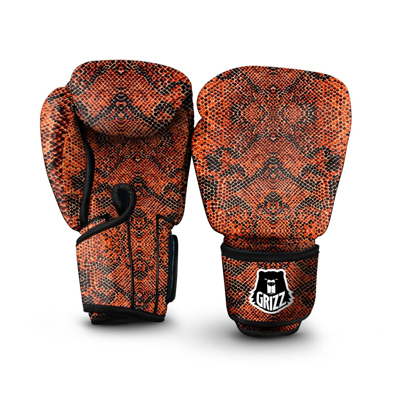 Snake Orange Print Pattern Boxing Gloves-grizzshop