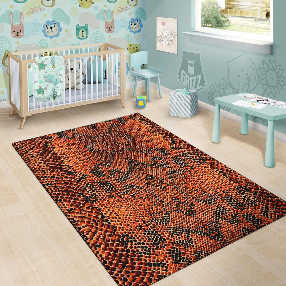 Snake Orange Print Pattern Floor Mat-grizzshop