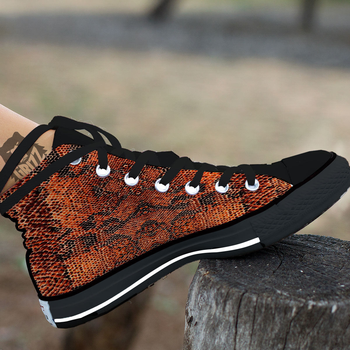 Snake Orange Print Pattern High Top Shoes-grizzshop