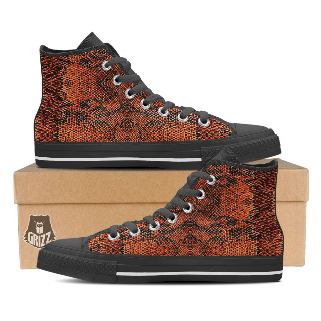 Snake Orange Print Pattern High Top Shoes-grizzshop