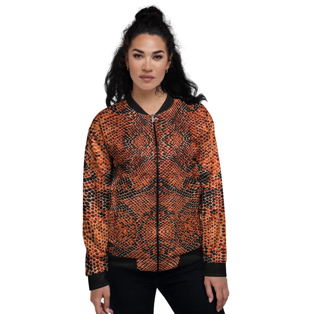 Snake Orange Print Pattern Women's Bomber Jacket-grizzshop
