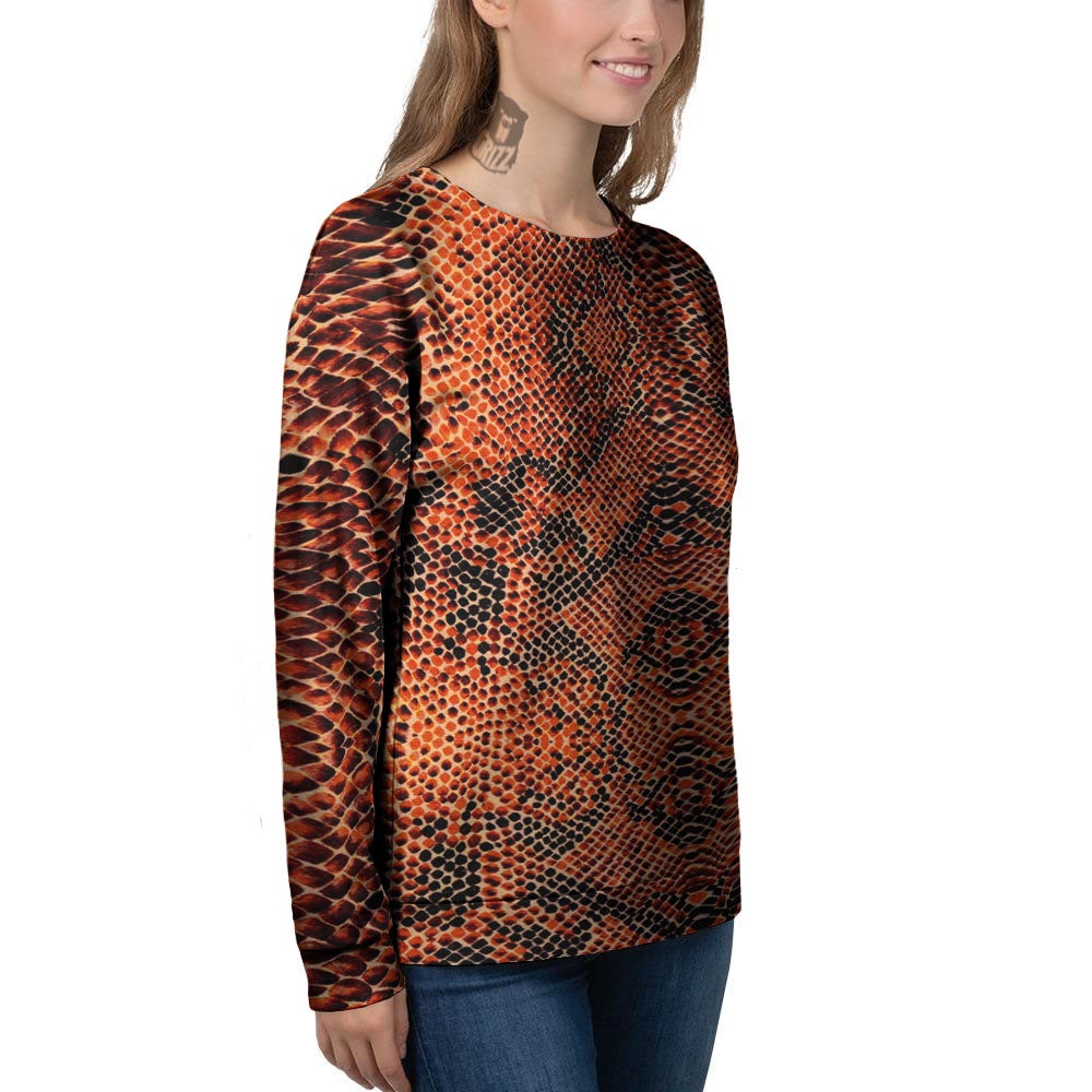 Snake Orange Print Pattern Women's Sweatshirt-grizzshop
