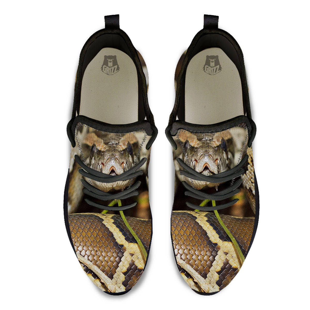 Snake Python Print Black Athletic Shoes-grizzshop