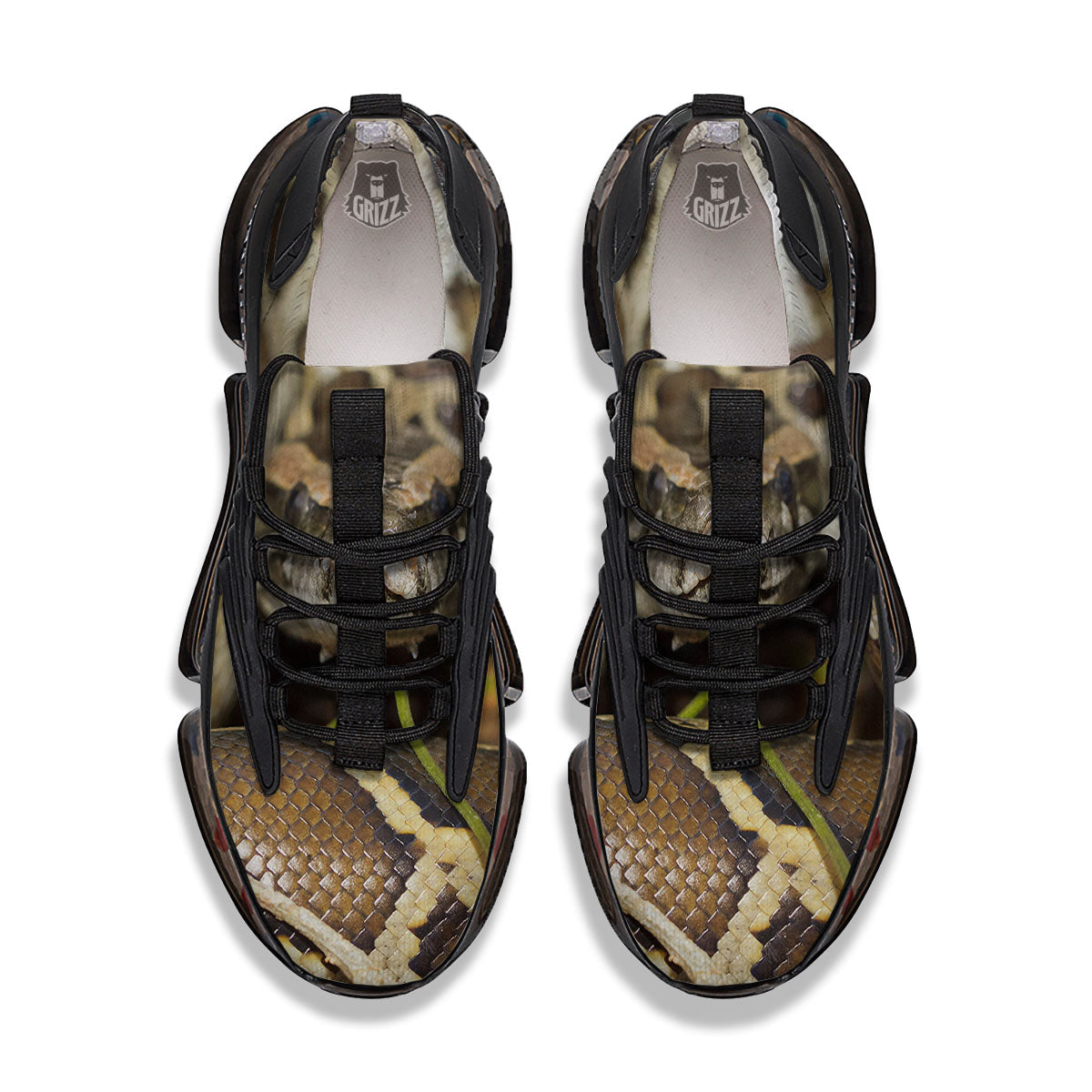 Snake Python Print Black Gym Shoes-grizzshop