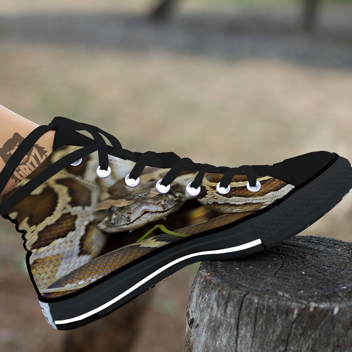 Snake Python Print Black High Top Shoes-grizzshop