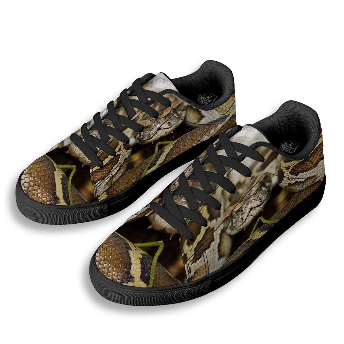 Snake Python Print Black Low Top Sneakers-grizzshop