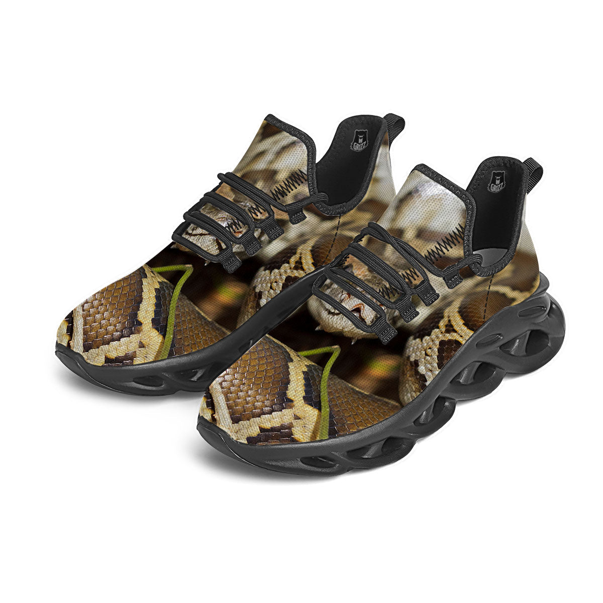 Snake Python Print Black Running Shoes-grizzshop
