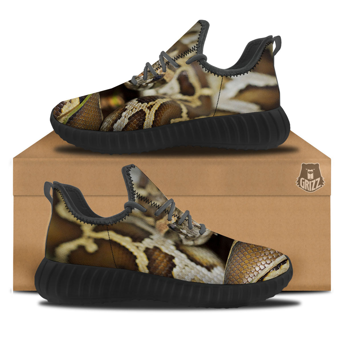 Snake Python Print Black Walking Shoes-grizzshop