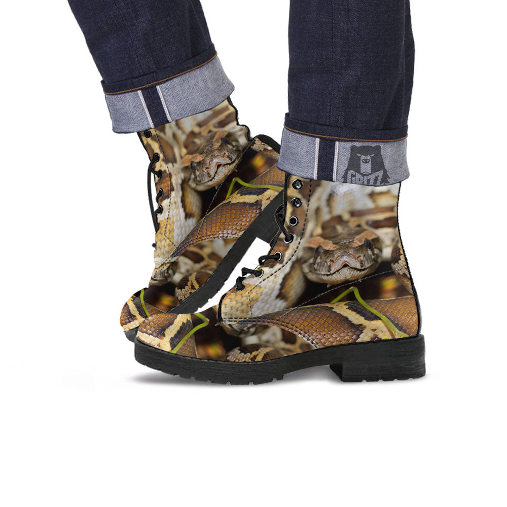 Snake Python Print Leather Boots-grizzshop