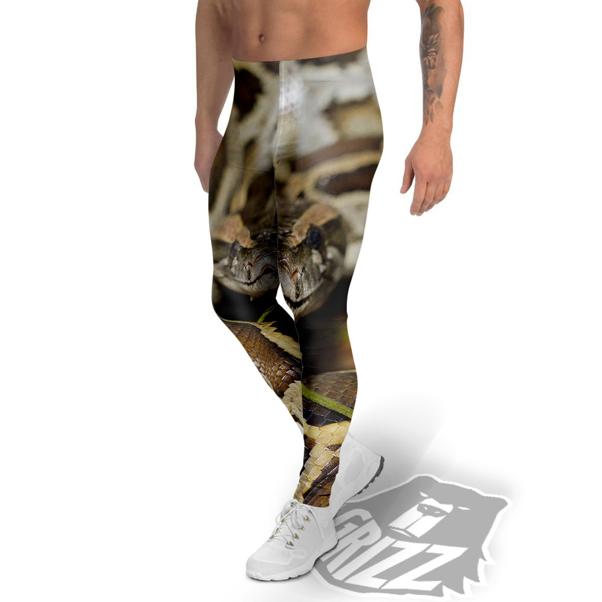 Snake Python Print Men's Leggings-grizzshop