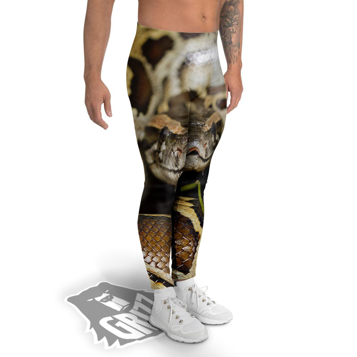 Snake Python Print Men's Leggings-grizzshop