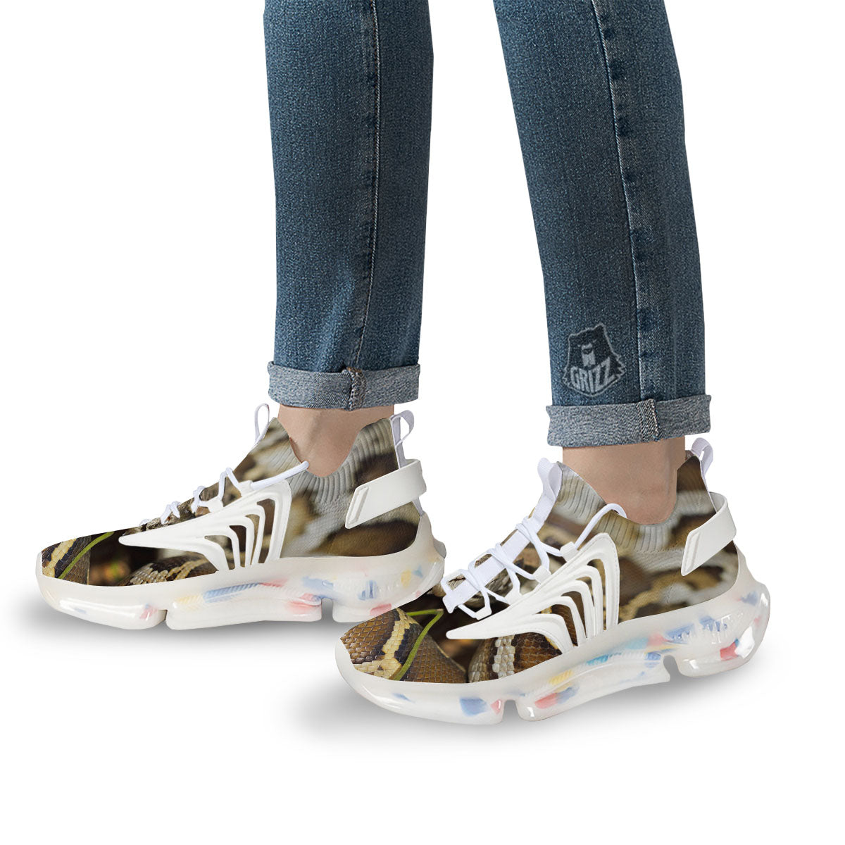Snake Python Print White Gym Shoes-grizzshop