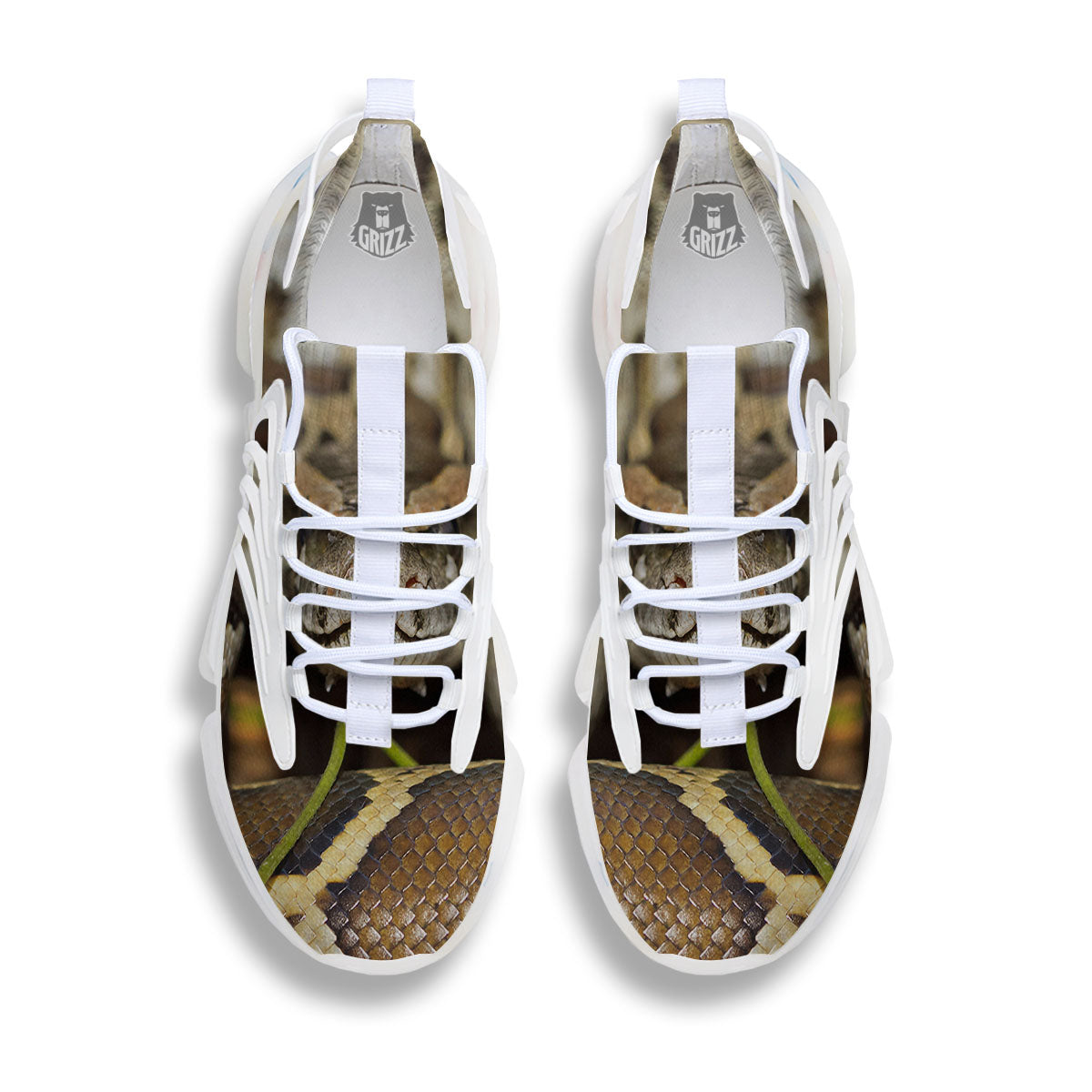 Snake Python Print White Gym Shoes-grizzshop
