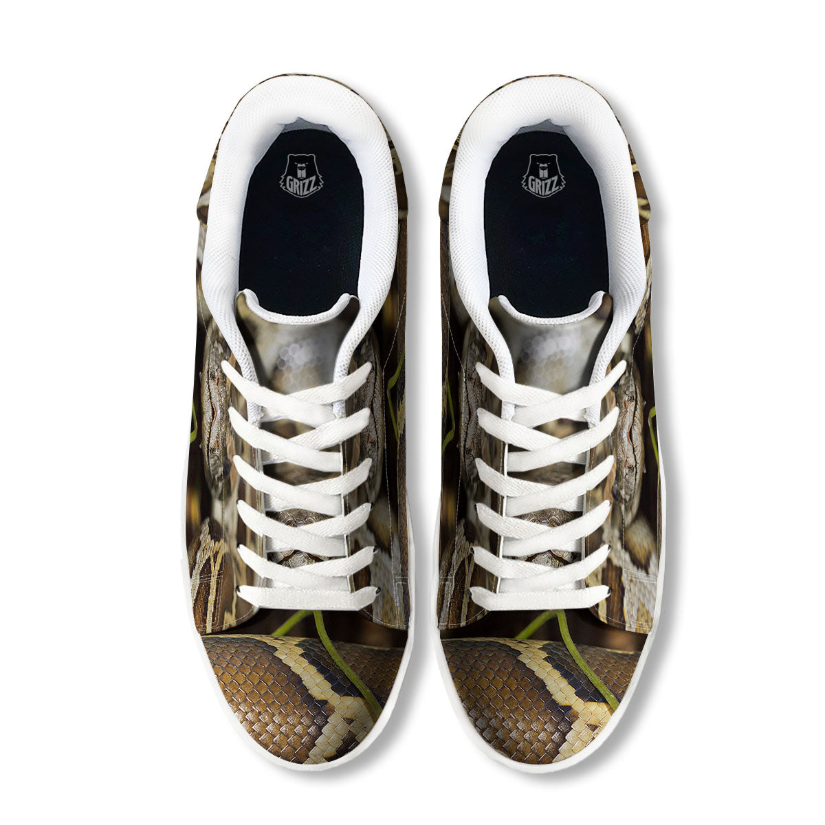 Snake Python Print White Low Top Sneakers-grizzshop