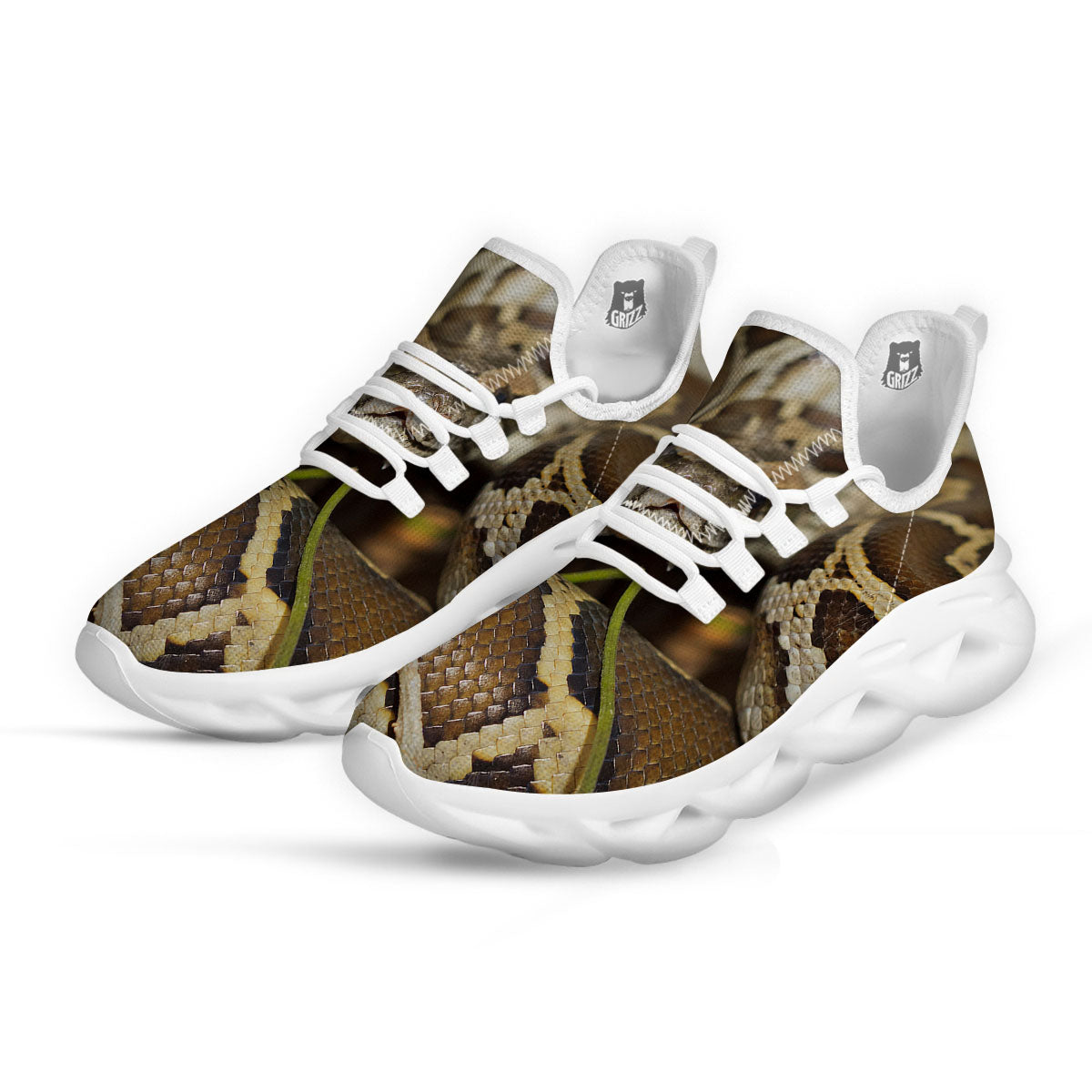 Snake Python Print White Running Shoes-grizzshop