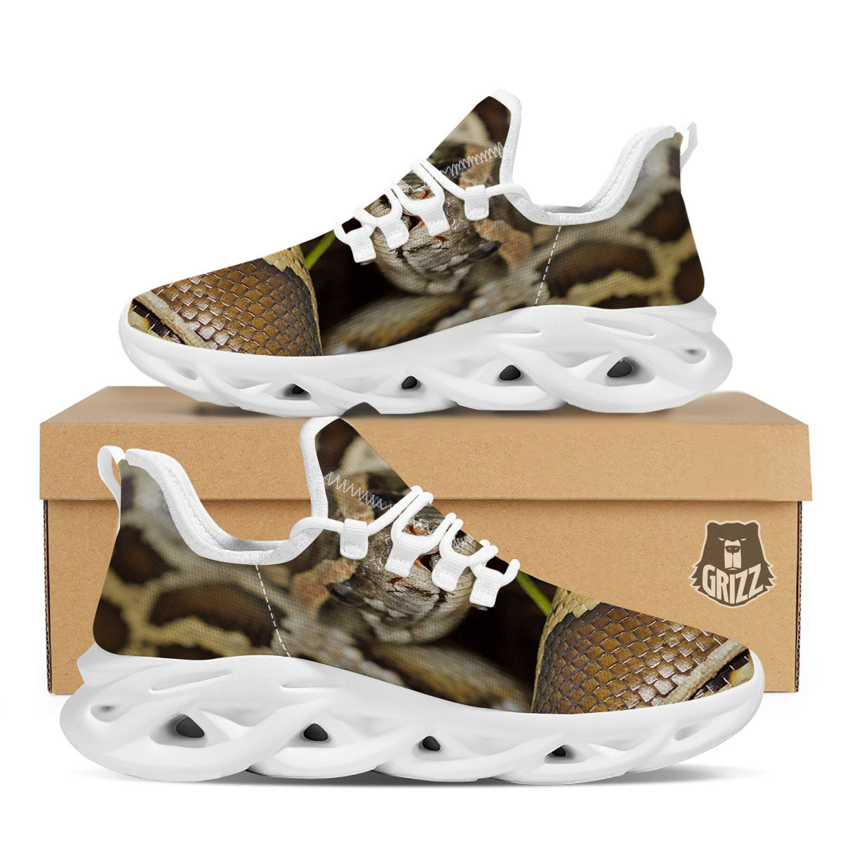 Snake Python Print White Running Shoes-grizzshop