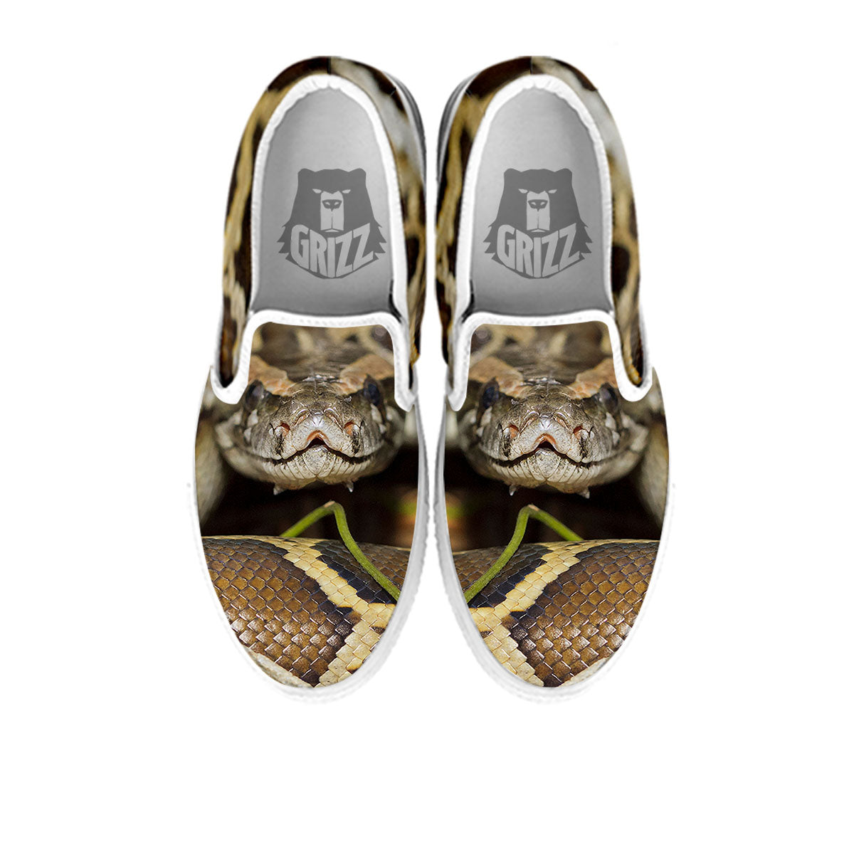 Snake Python Print White Slip On Shoes-grizzshop
