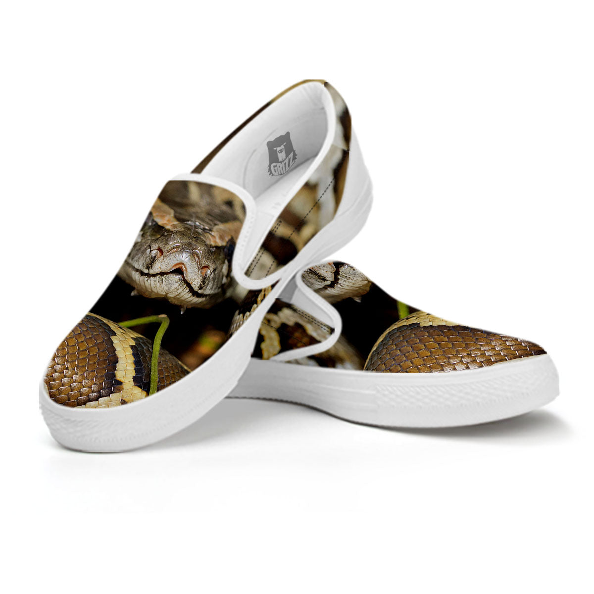 Snake Python Print White Slip On Shoes-grizzshop