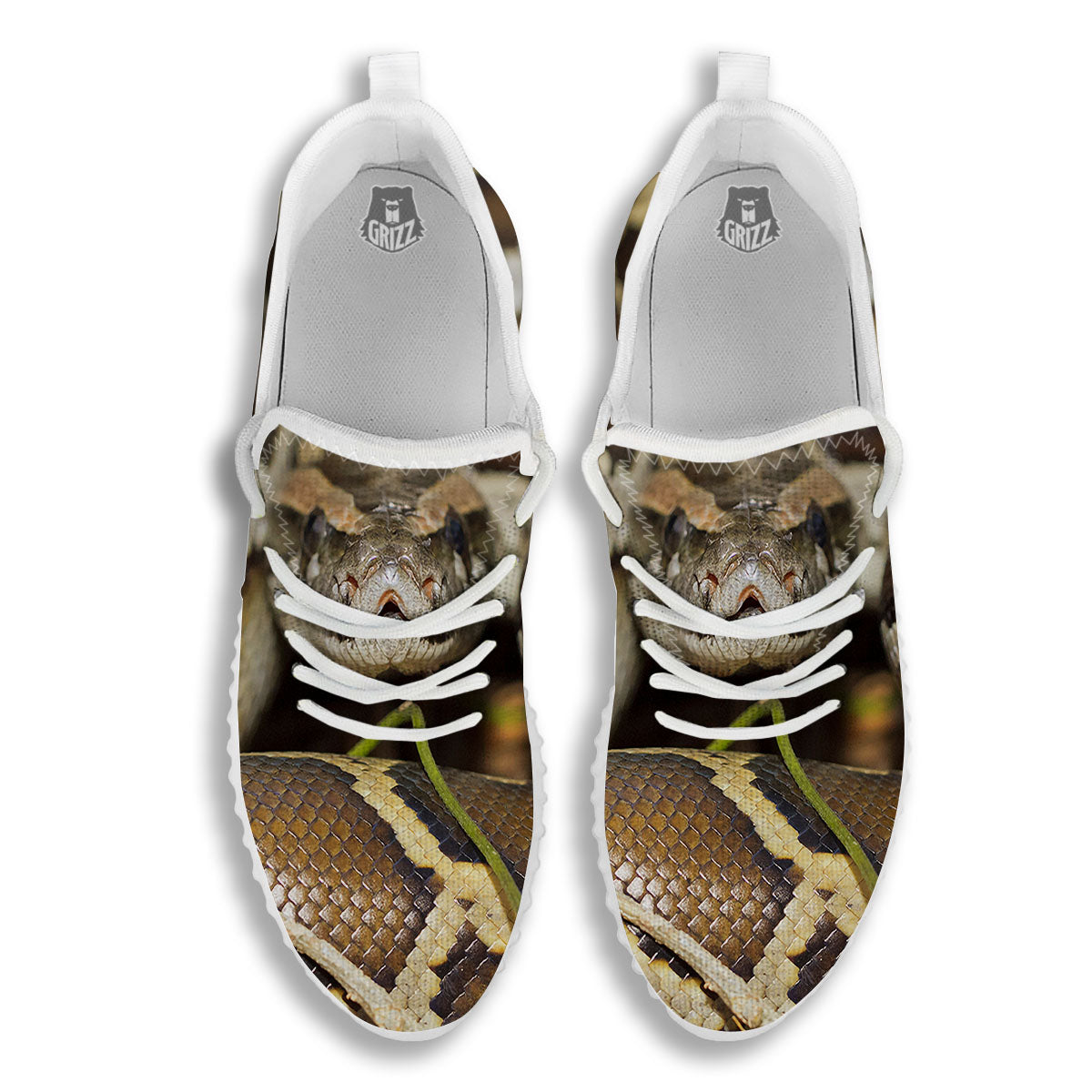 Snake Python Print White Walking Shoes-grizzshop