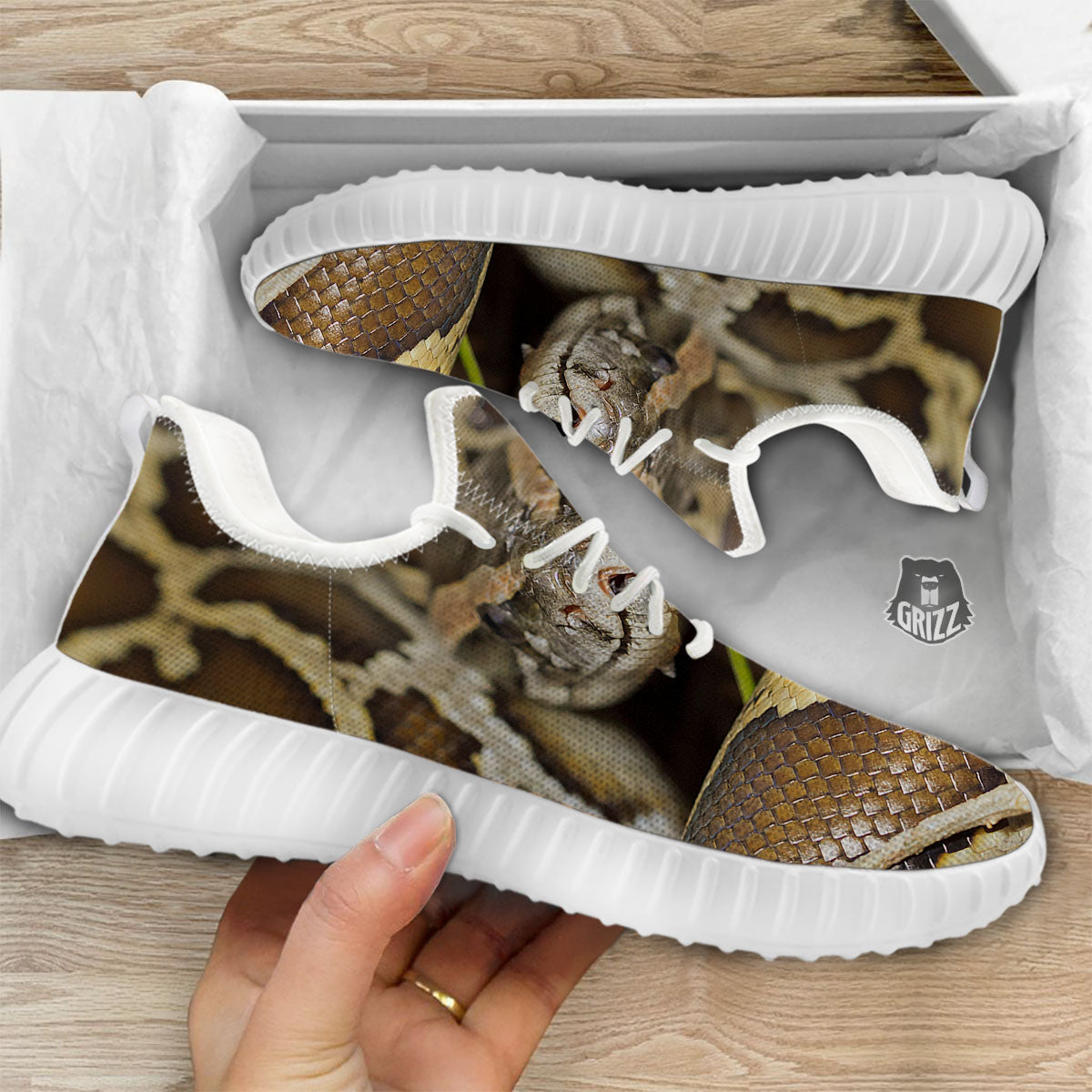 Snake Python Print White Walking Shoes-grizzshop