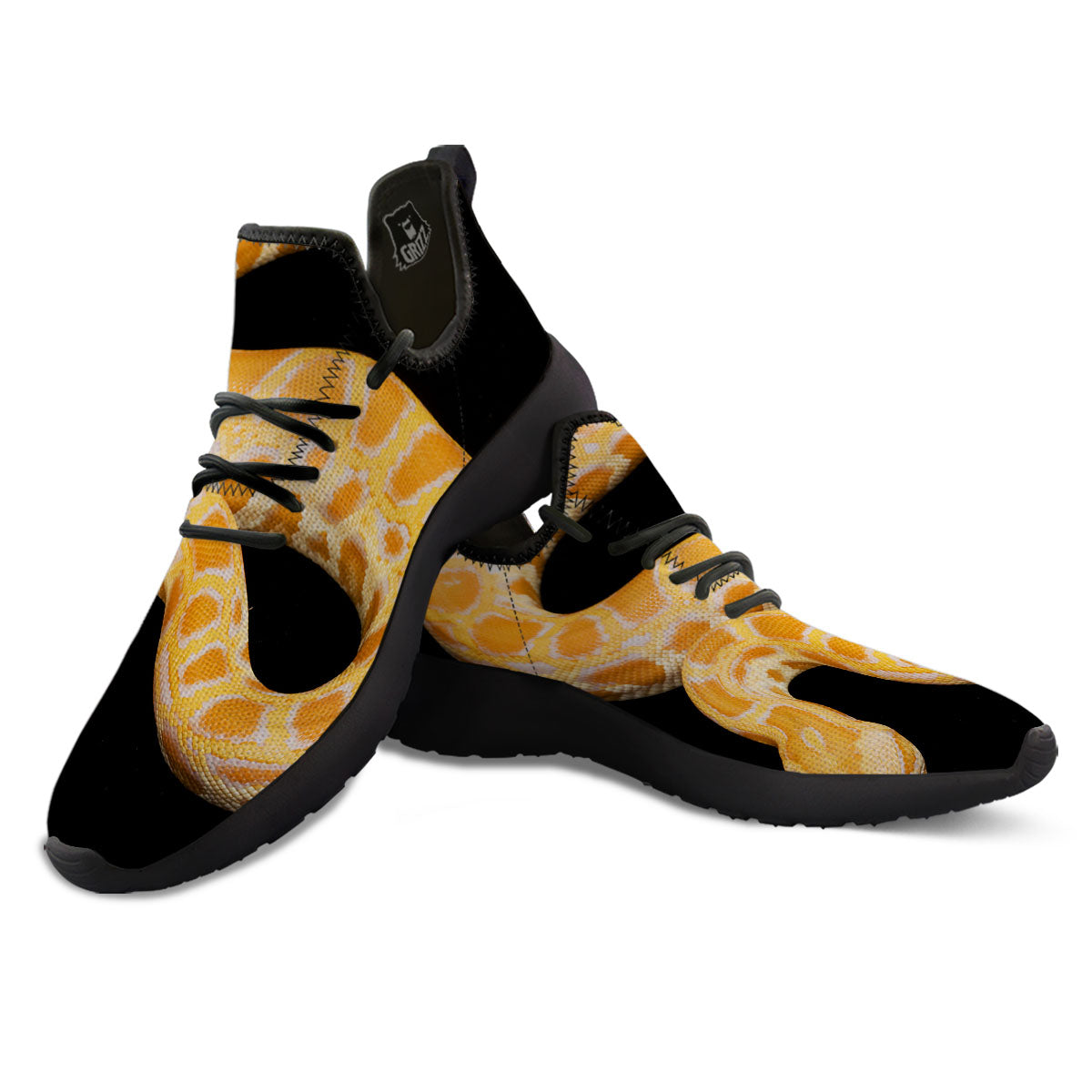 Snake Python Yellow Print Black Athletic Shoes-grizzshop