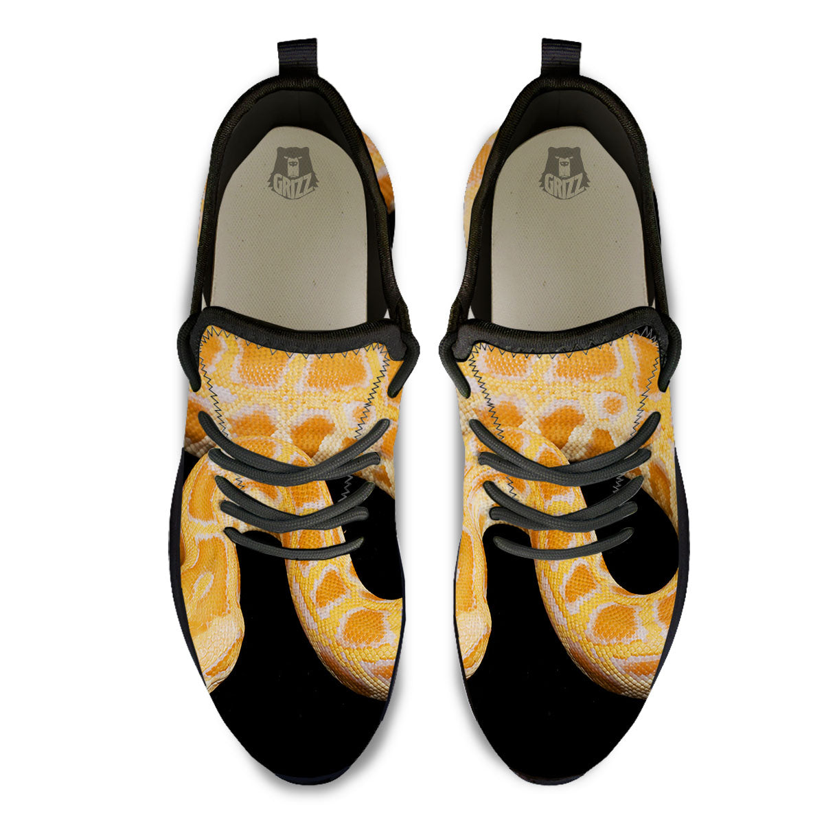 Snake Python Yellow Print Black Athletic Shoes-grizzshop