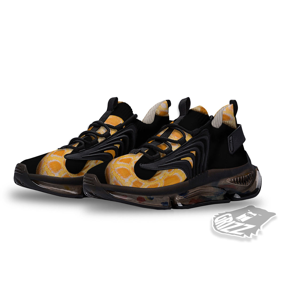 Snake Python Yellow Print Black Gym Shoes-grizzshop