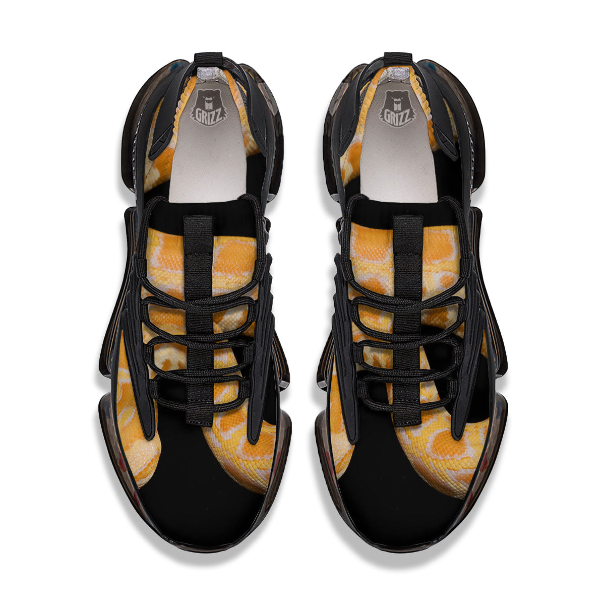 Snake Python Yellow Print Black Gym Shoes-grizzshop