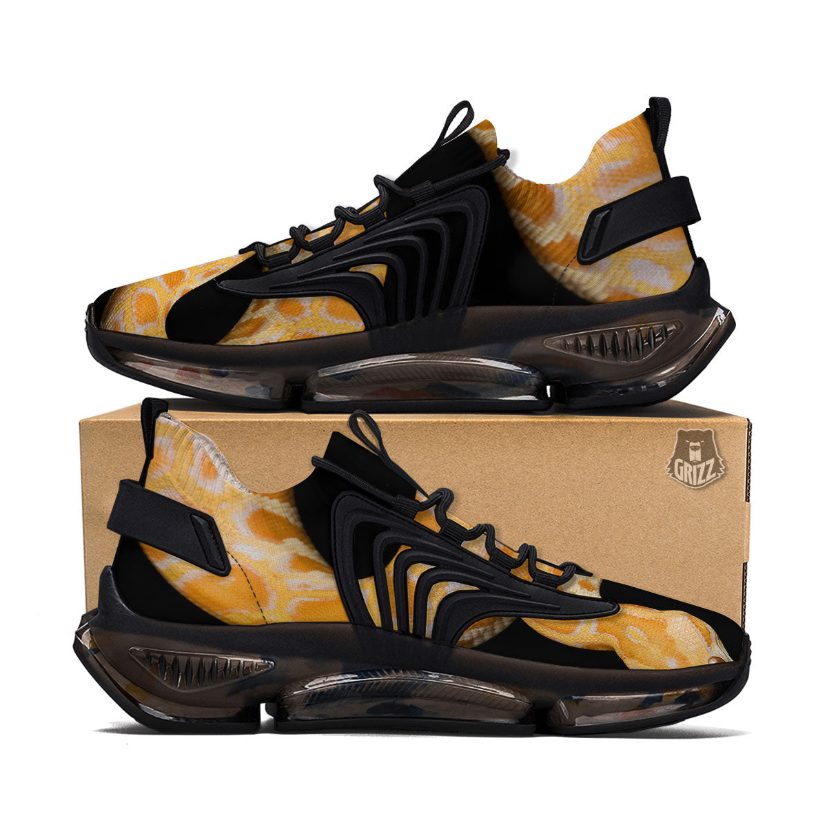 Snake Python Yellow Print Black Gym Shoes-grizzshop