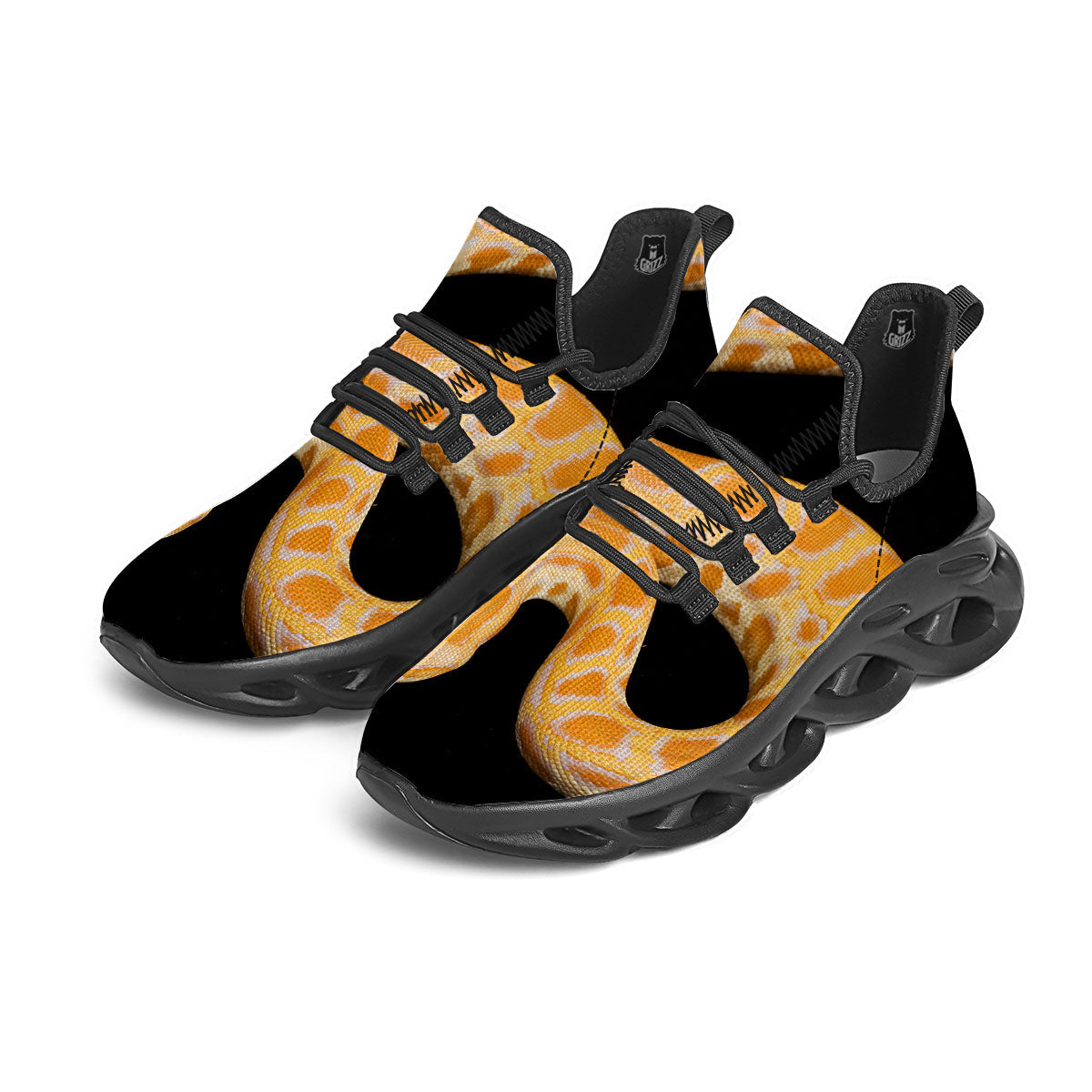 Snake Python Yellow Print Black Running Shoes-grizzshop