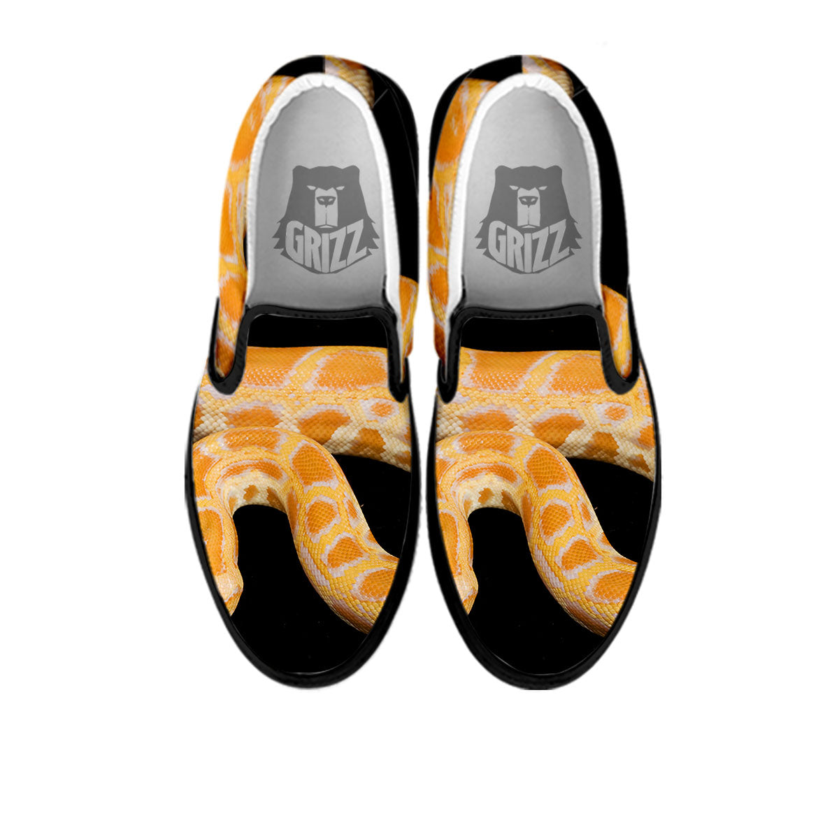 Snake Python Yellow Print Black Slip On Shoes-grizzshop