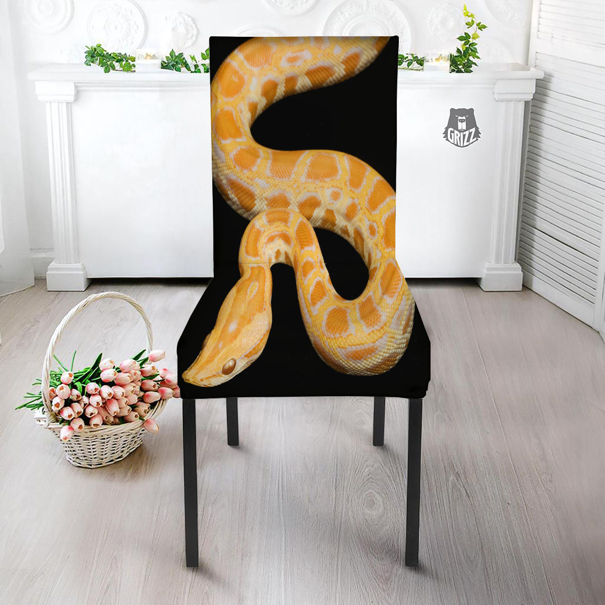 Snake Python Yellow Print Dining Chair Slipcover-grizzshop