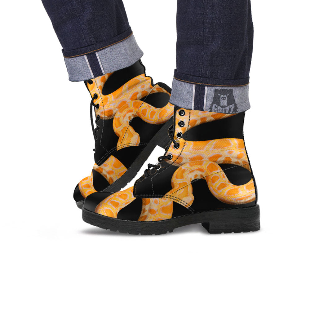 Snake Python Yellow Print Leather Boots-grizzshop