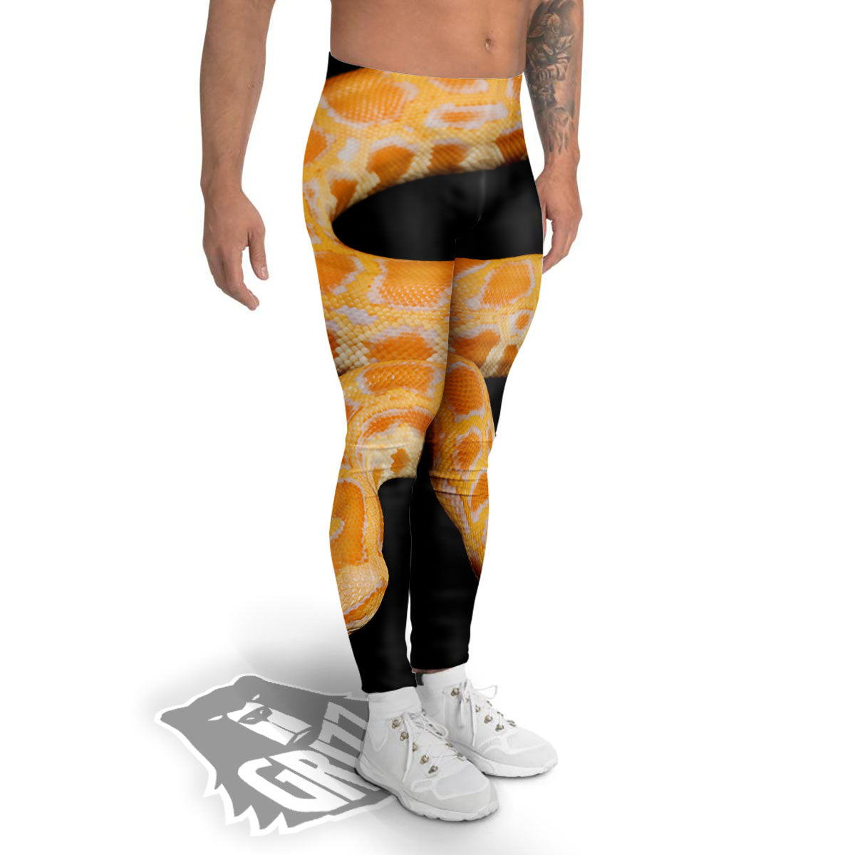 Snake Python Yellow Print Men's Leggings-grizzshop