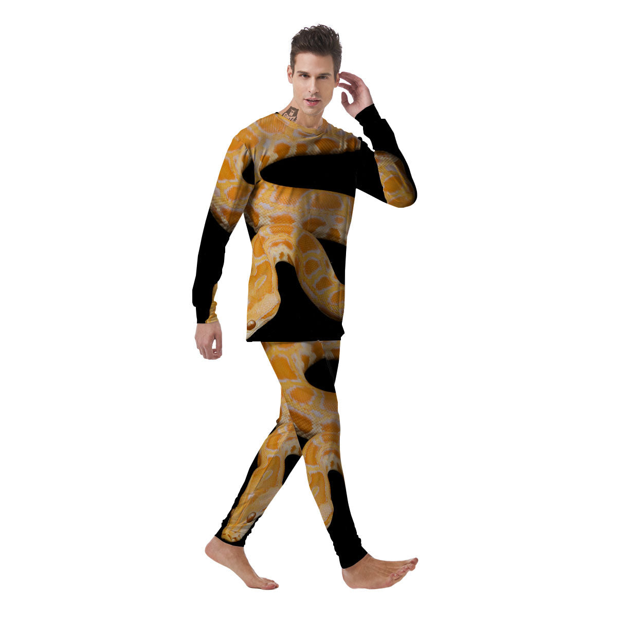 Snake Python Yellow Print Men's Pajamas-grizzshop