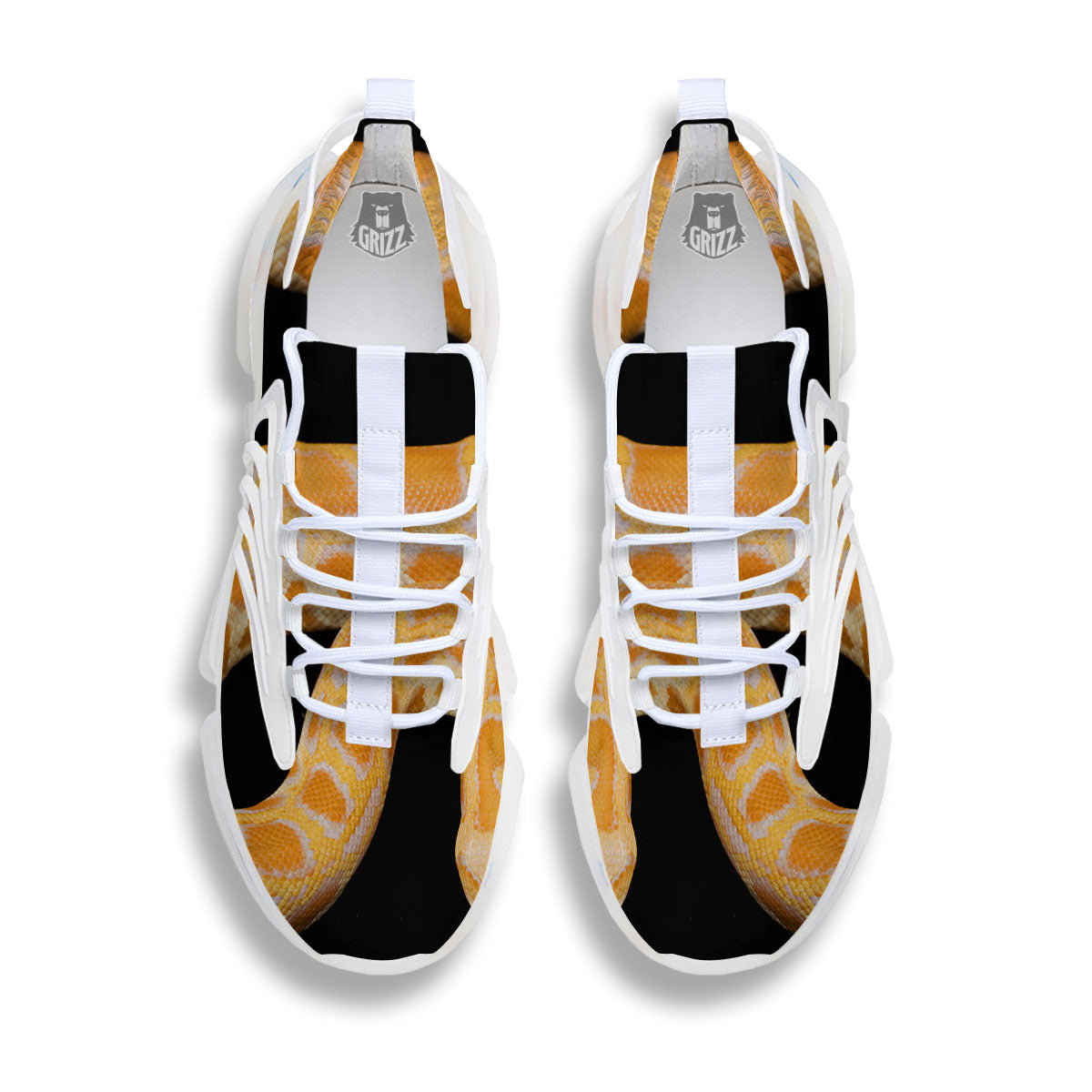 Snake Python Yellow Print White Gym Shoes-grizzshop