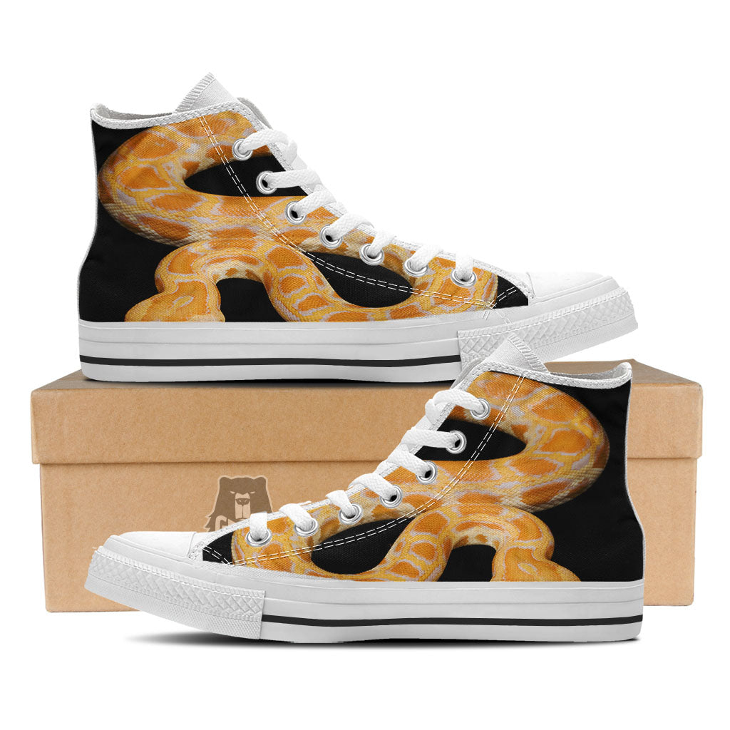 Snake Python Yellow Print White High Top Shoes-grizzshop