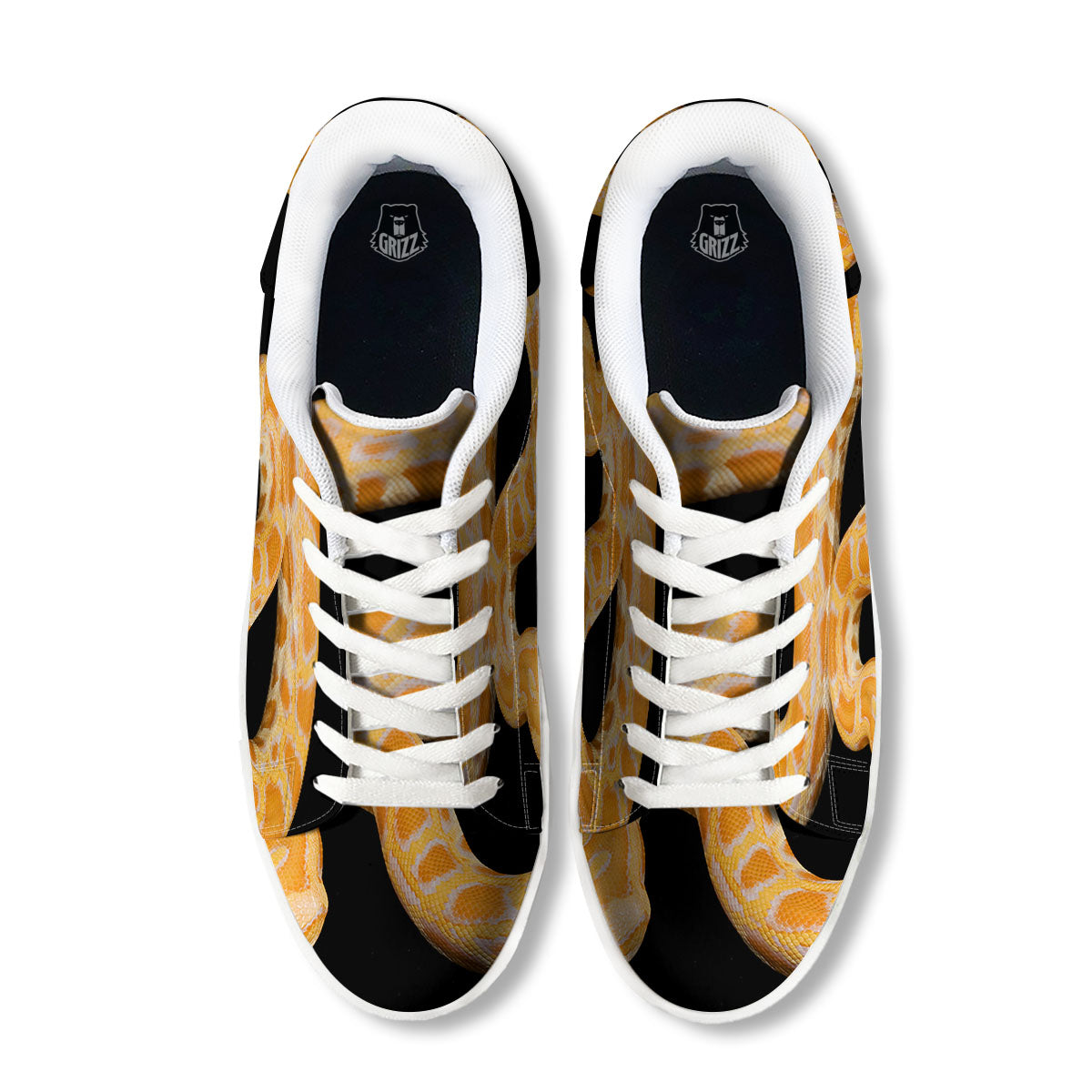 Snake Python Yellow Print White Low Top Sneakers-grizzshop