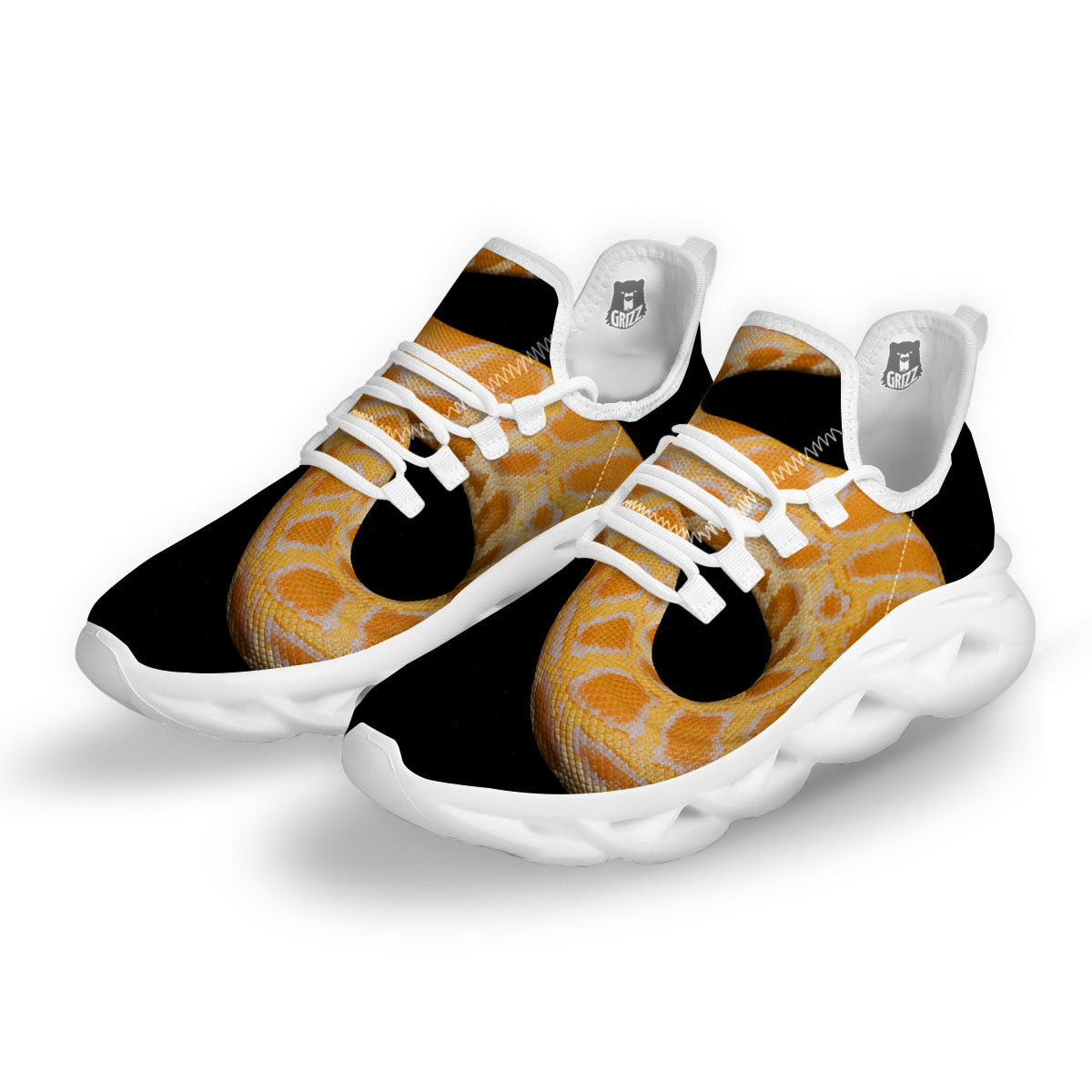 Snake Python Yellow Print White Running Shoes-grizzshop