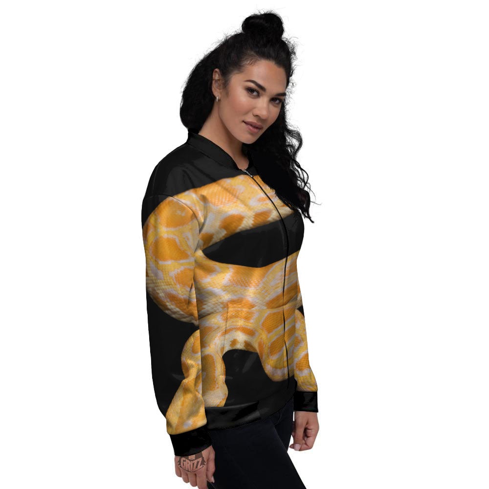 Snake Python Yellow Print Women's Bomber Jacket-grizzshop