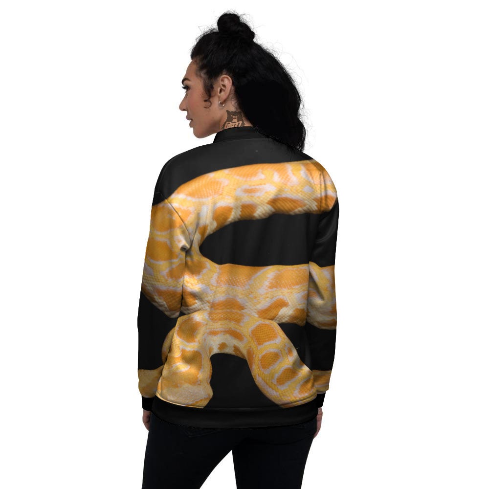 Snake Python Yellow Print Women's Bomber Jacket-grizzshop