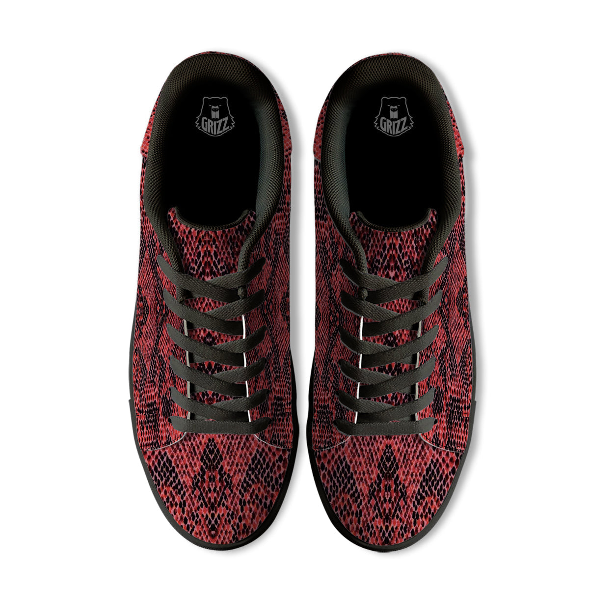Snake Skin Black And Red Print Black Low Top Sneakers-grizzshop