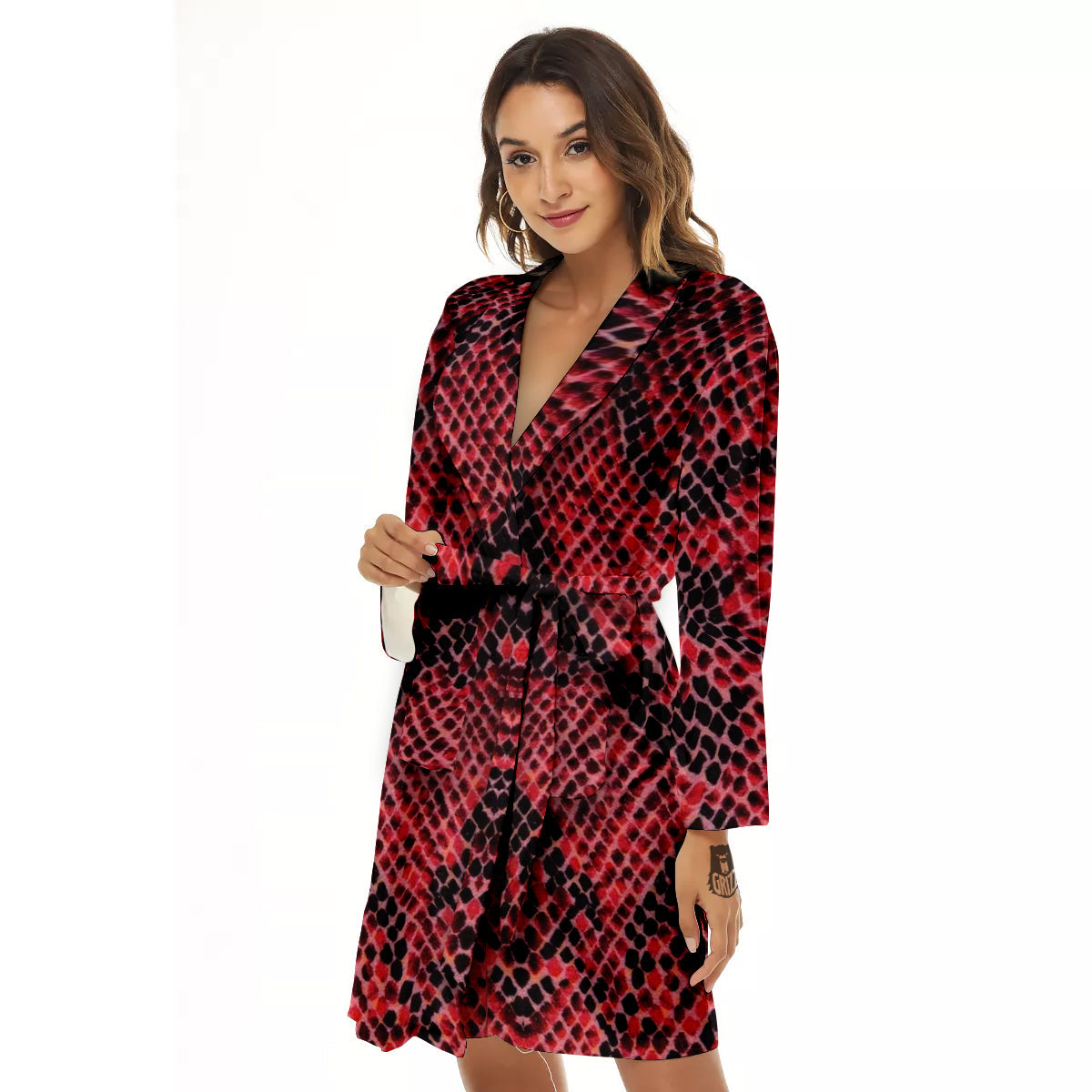 Snake Skin Black And Red Print Women's Robe-grizzshop