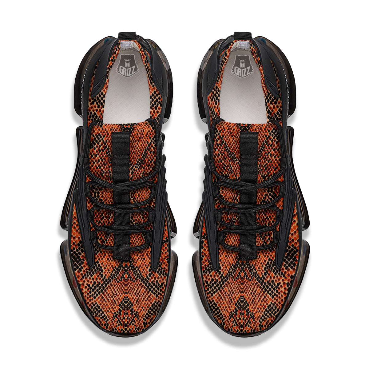 Snake Skin Black Orange Print Black Gym Shoes-grizzshop