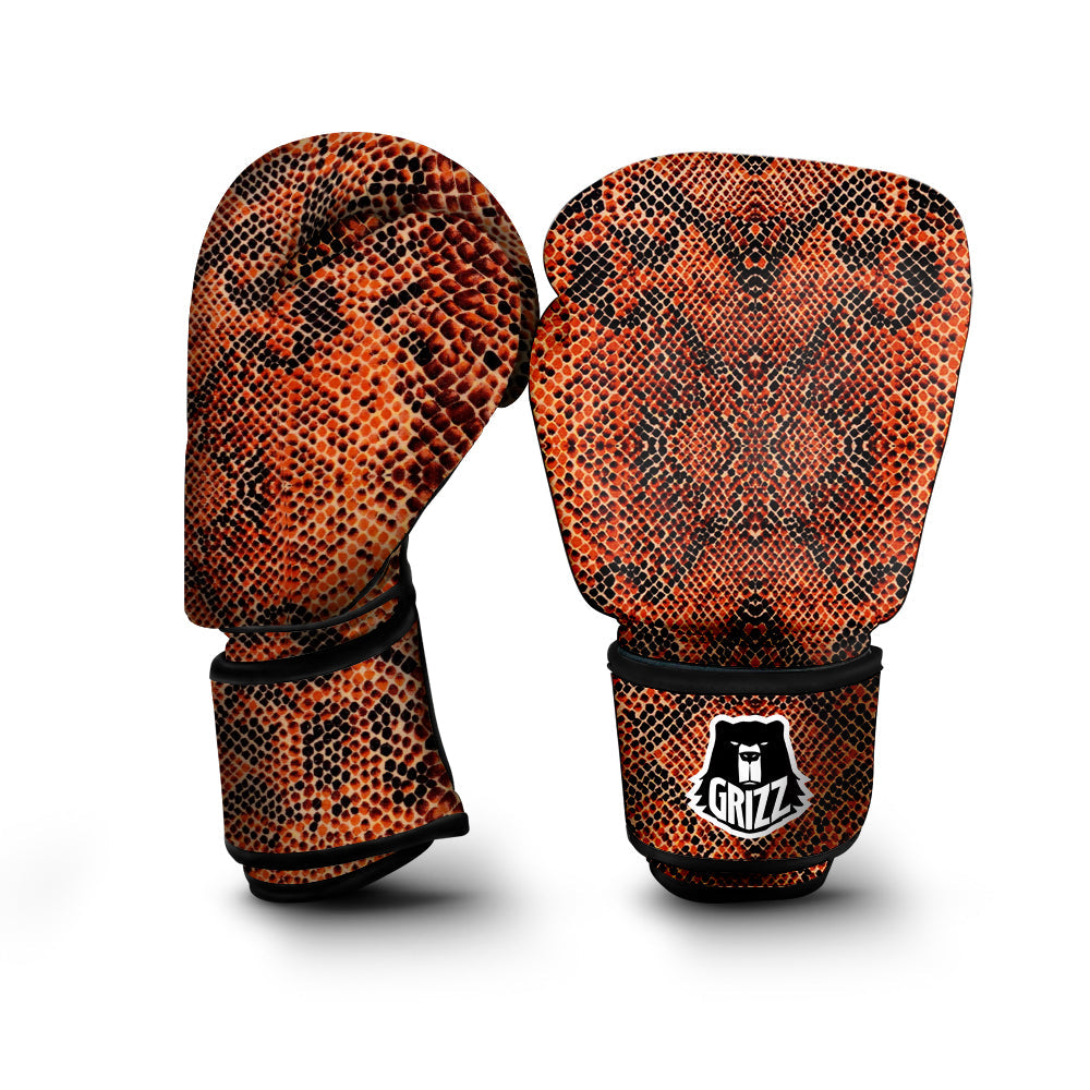 Snake Skin Black Orange Print Boxing Gloves-grizzshop
