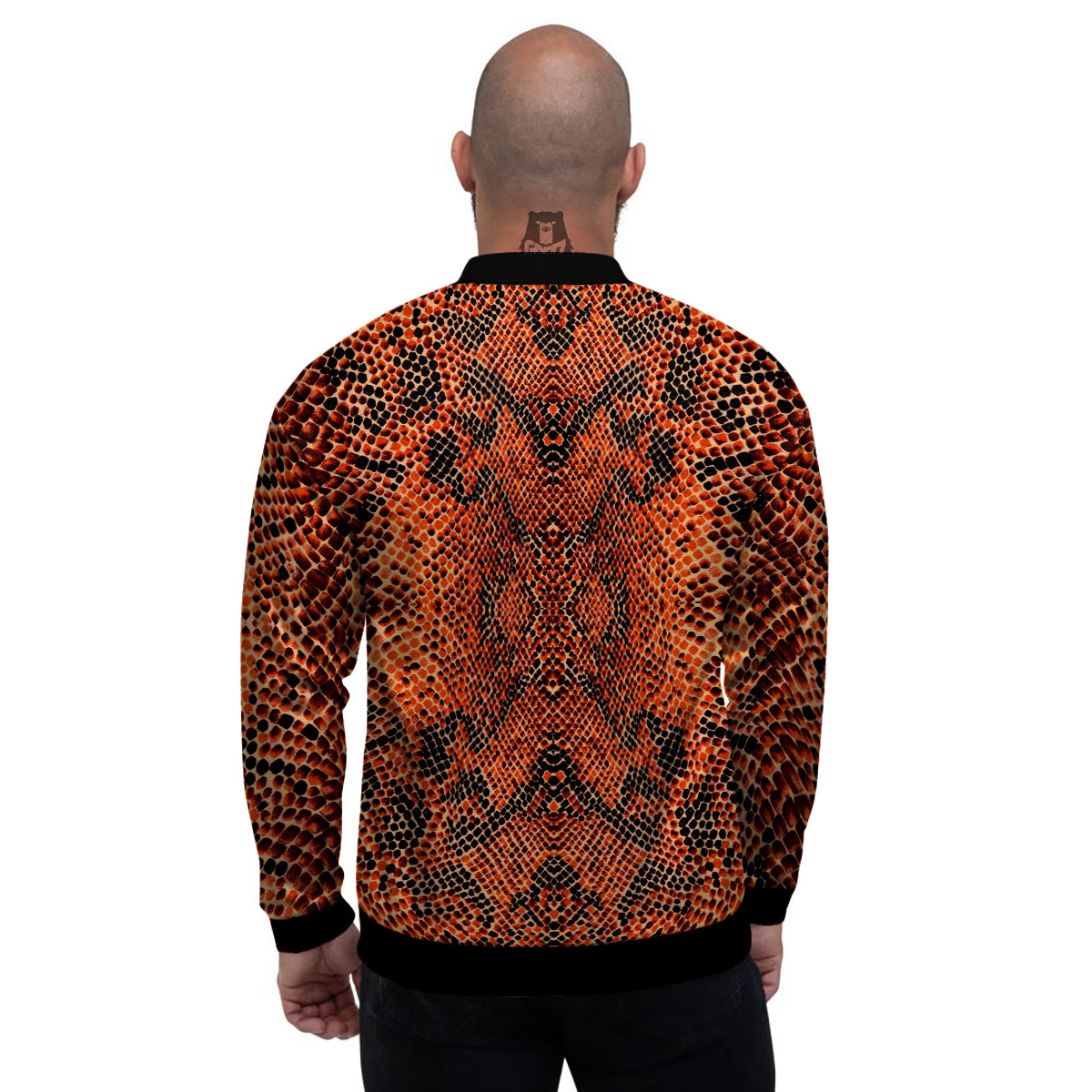 Snake Skin Black Orange Print Men's Bomber Jacket-grizzshop