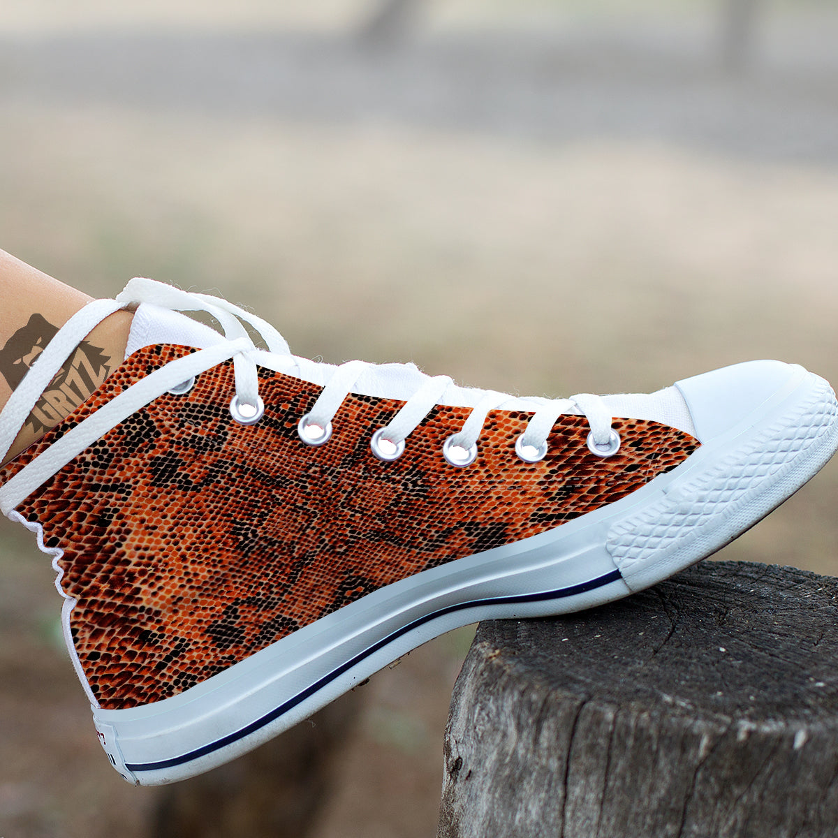 Snake Skin Black Orange Print White High Top Shoes-grizzshop