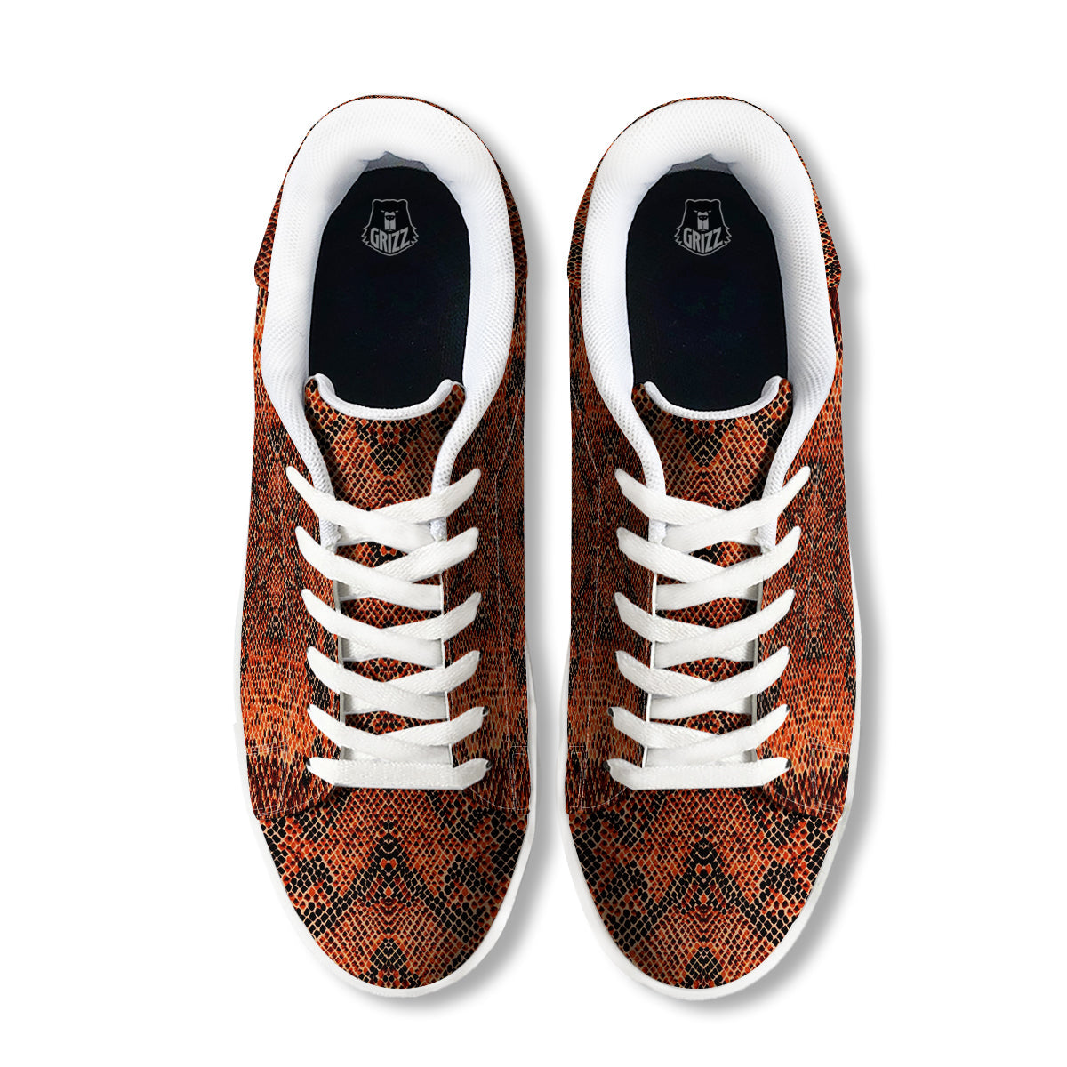 Snake Skin Black Orange Print White Low Top Sneakers-grizzshop